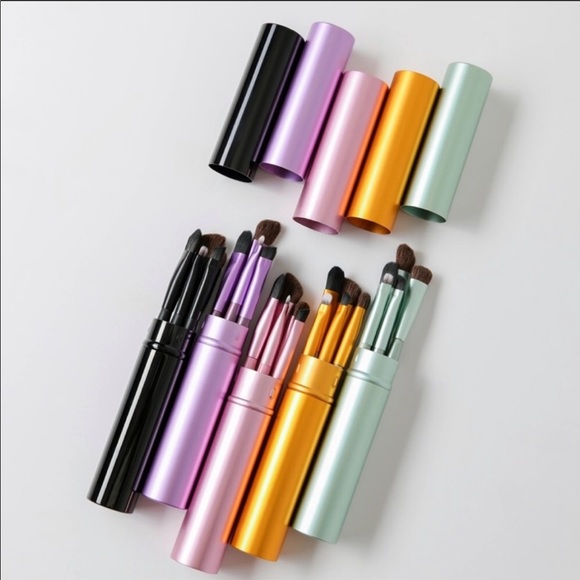 NEW 5 Eye Make-Up Brushes in Black Metal Travel Cylinder - Picture 2 of 12